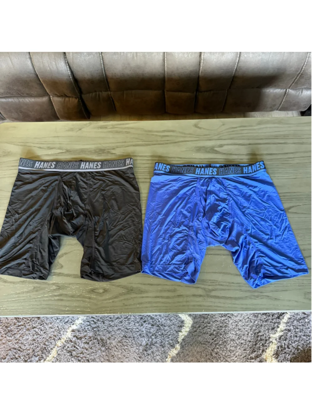 Hanes Moves Performance Boxer Briefs Men’s Large L Black Blue Long Leg 2-Pack